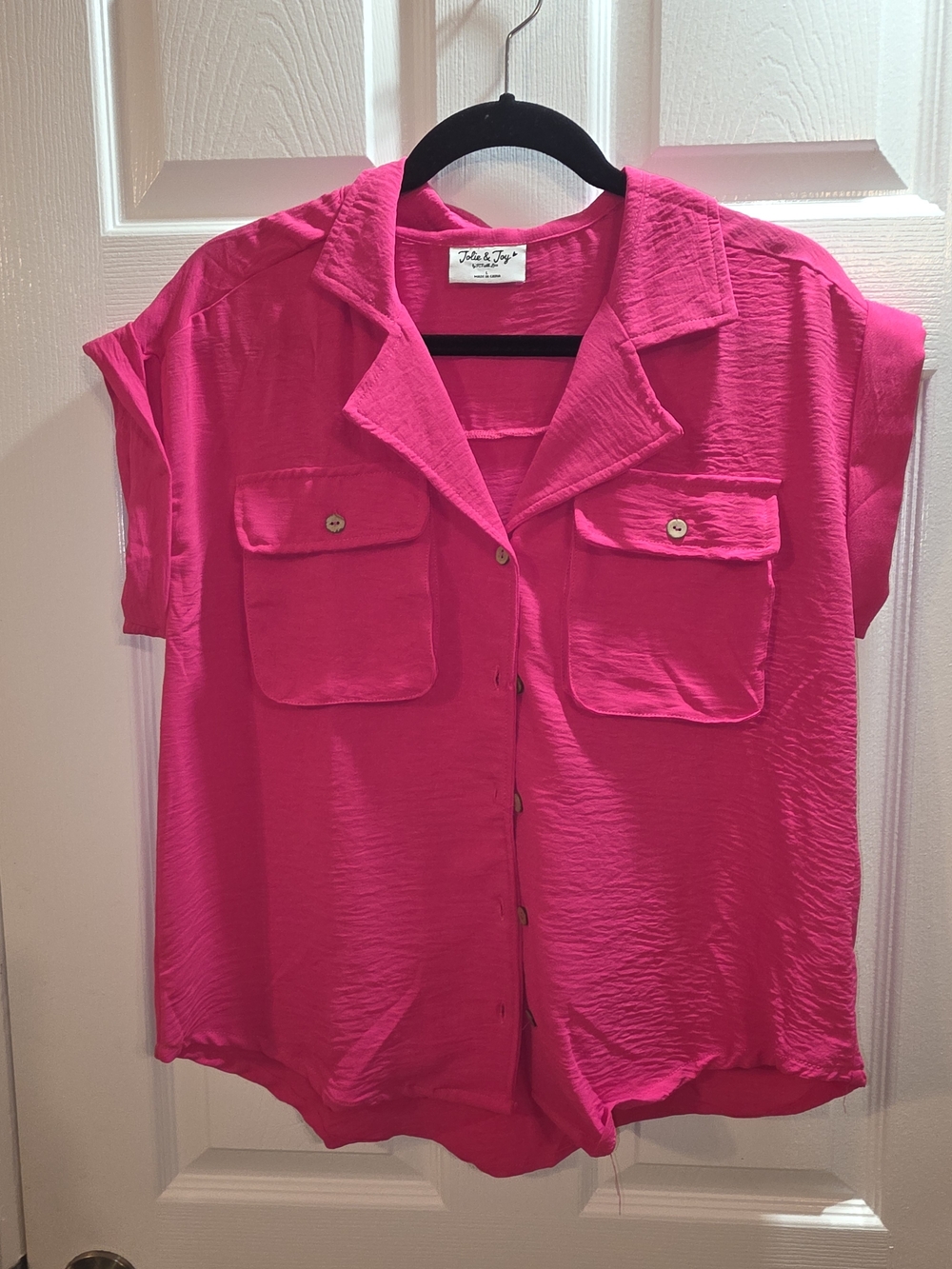 Jolie & Joy Button Front Top in Pink Size Large